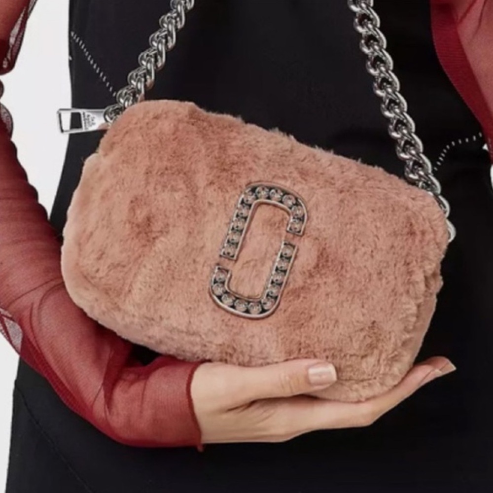 NWT Marc Jacobs The Snapshot Camera Fluffy Rose Faux Fur Crossbody Shoulder Bag